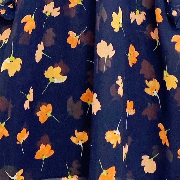 CAbi 5522 Blue Sheer Floral Print Tie-Neck Blouse EUC - Picture 5 of 8